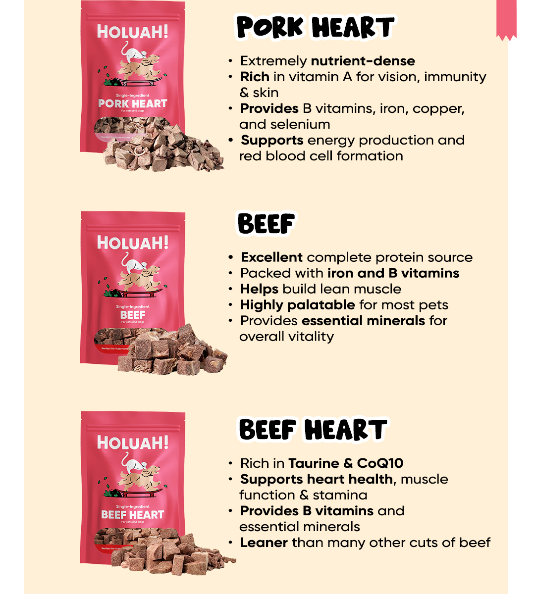 Holuah! Cat & Dog Treats - Port Heart, Beef , Beef Heart