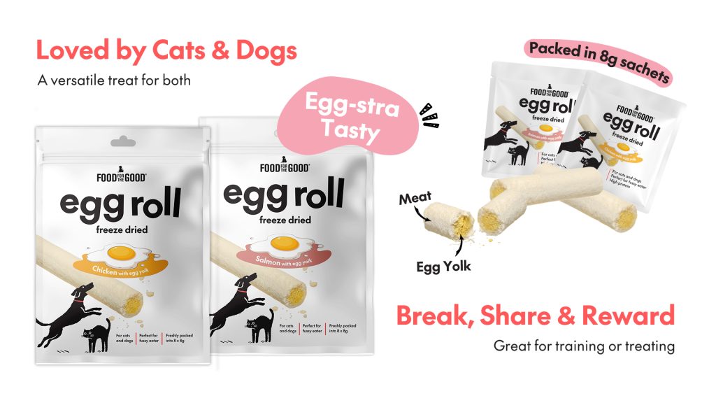 Food For The Good Freeze Dried Egg Roll Cat & Dog Treats - Info Banner